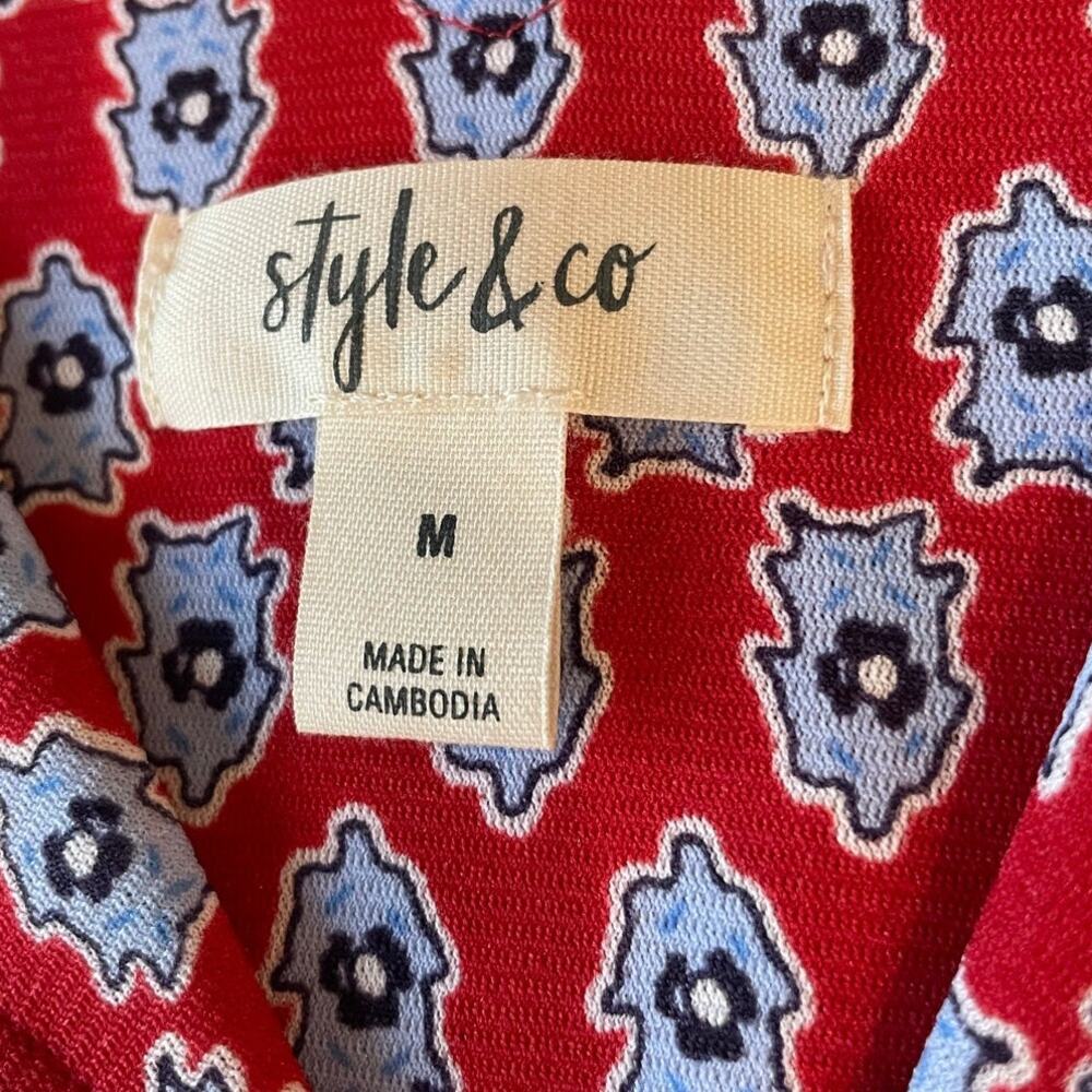 Style & Co Bandana Dress Sz M Tiered V-Neck Red Blue Sleeveless Festival Western - Picture 4 of 13